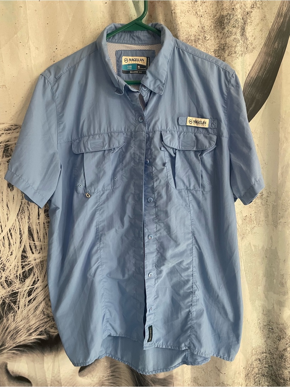 Magellan Outdoors Men's Sky Blue Short-Sleeve Button-Down Fishing Shirt
